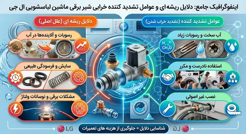 دلایل ریشه ‌ای و عوامل تشدیدکننده خرابی شیر برقی لباسشویی