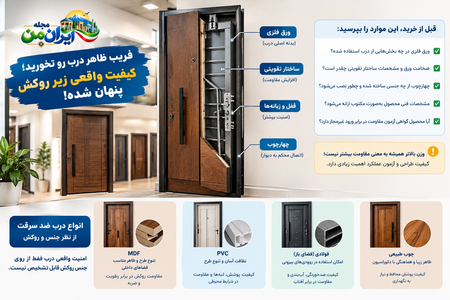 مهمترین چیز داخلی درب ضد سرقت هست نه بیرون آن!